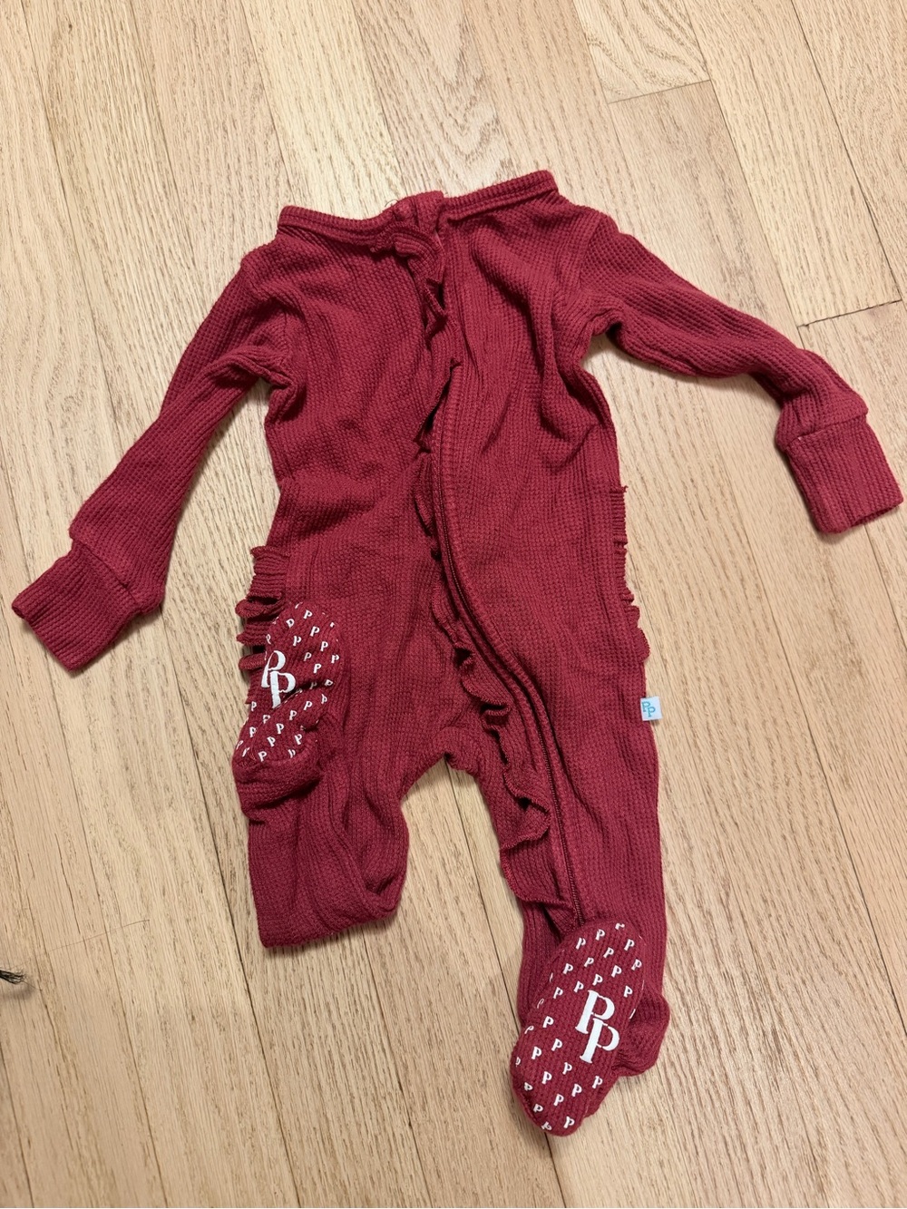 Posh Peanut Baby Girl Bamboo Ruffle Footie Pajamas Burgundy 3-6 Months